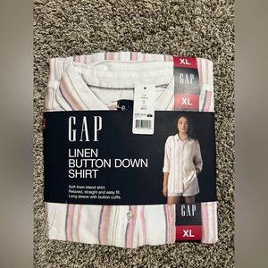 GAP Striped Linen Shirt - Pink and White